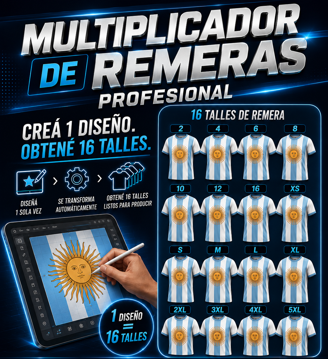 Multiplicador de remeras (Generador de moldes express)- Talle 2 al 5xl