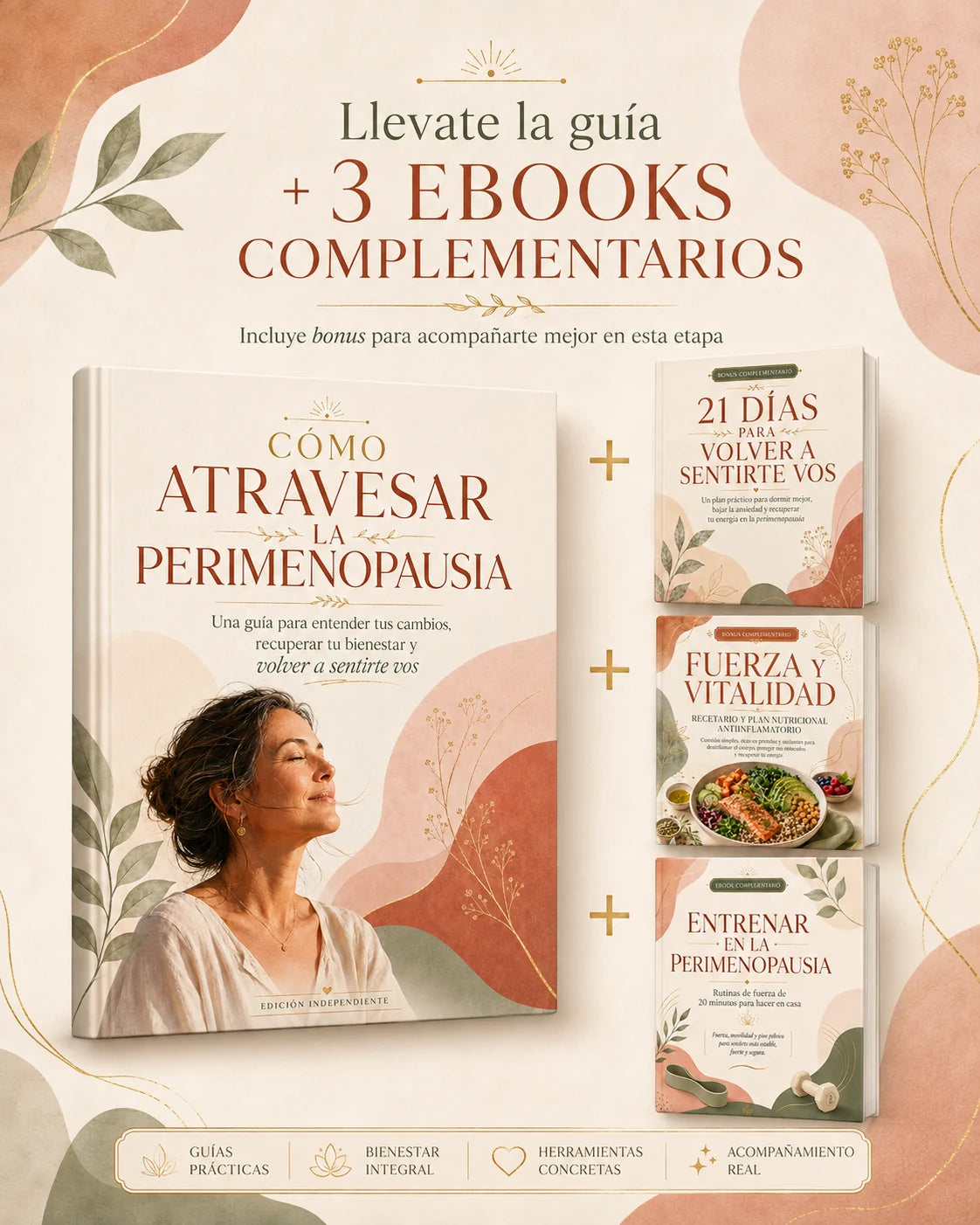 Colección Perimenopausia con guía principal y tres ebooks complementarios